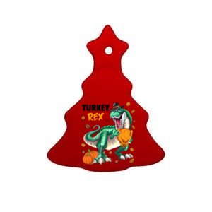 Turkey Rex Dinosaur T Rex Thanksgiving Pumpkin Gift Ceramic Tree Ornament