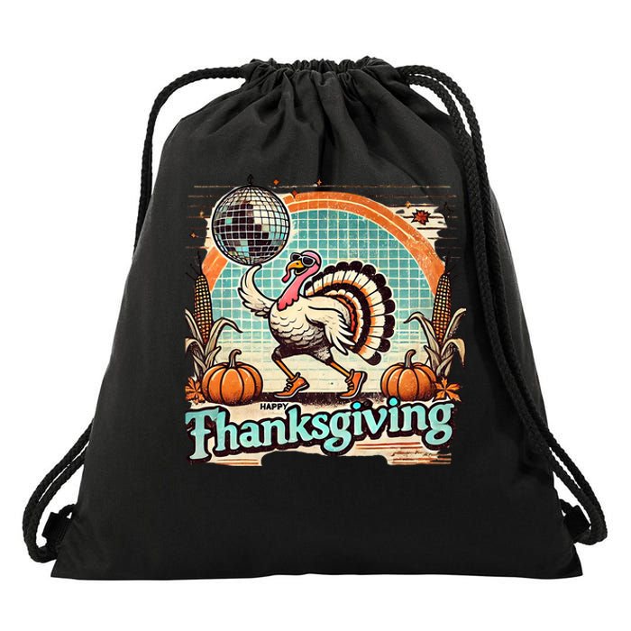 Thanksgiving Retro Disco Turkey Graphic Top Funky Turkey Drawstring Bag