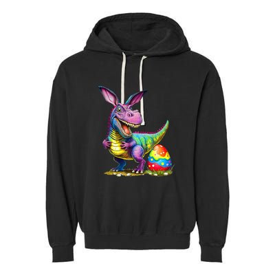 T Rex Dino Bunny Dinosaurs Hunt Eggs Happy Easter Garment-Dyed Fleece Hoodie