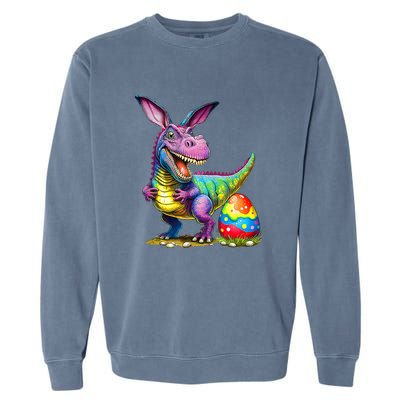 T Rex Dino Bunny Dinosaurs Hunt Eggs Happy Easter Garment-Dyed Sweatshirt