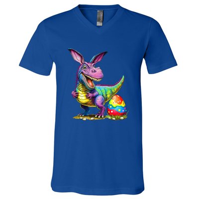 T Rex Dino Bunny Dinosaurs Hunt Eggs Happy Easter V-Neck T-Shirt