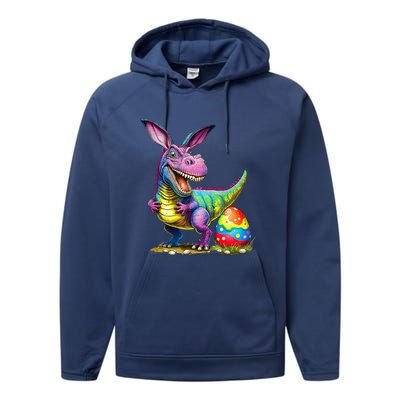 T Rex Dino Bunny Dinosaurs Hunt Eggs Happy Easter Performance Fleece Hoodie