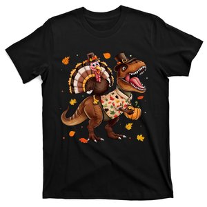 Turkey Riding Dinosaur T Rex Thanksgiving T-Shirt