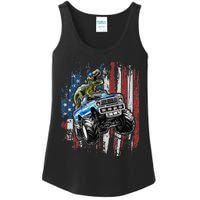 T Rex Dinosaur Monster Truck 4th of July American Flag Ladies Essential Tank