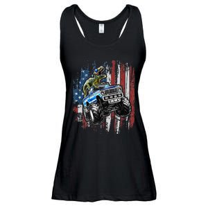 T Rex Dinosaur Monster Truck 4th of July American Flag Ladies Essential Flowy Tank