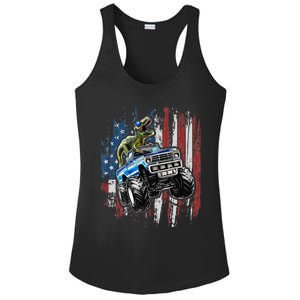 T Rex Dinosaur Monster Truck 4th of July American Flag Ladies PosiCharge Competitor Racerback Tank