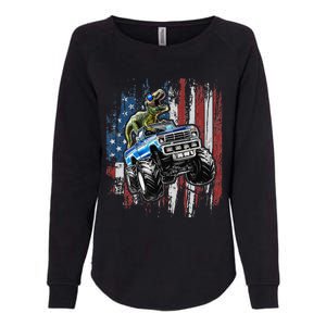 T Rex Dinosaur Monster Truck 4th of July American Flag Womens California Wash Sweatshirt