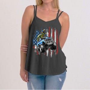 T Rex Dinosaur Monster Truck 4th of July American Flag Women's Strappy Tank