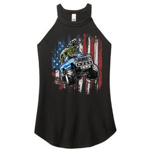 T Rex Dinosaur Monster Truck 4th of July American Flag Women's Perfect Tri Rocker Tank