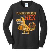 Turkeysaurus Rex Dab Turkey Dino Thanksgiving Kids Long Sleeve Shirt