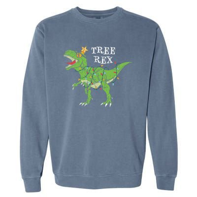 Tree Rex Dinosaur Funny Cute Christmas Pajama Xmas Vintage Gift Garment-Dyed Sweatshirt