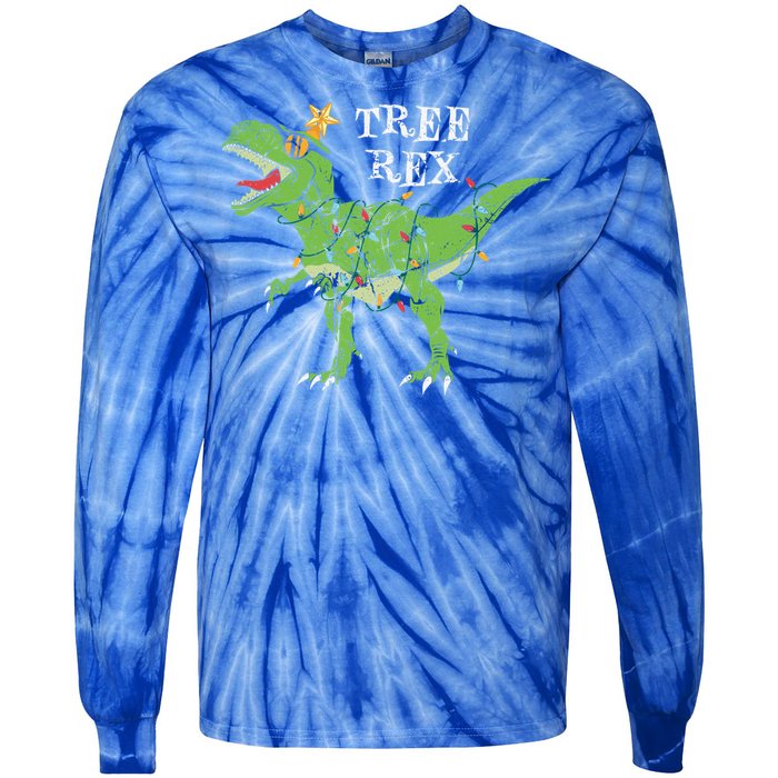 Tree Rex Dinosaur Funny Cute Christmas Pajama Xmas Vintage Gift Tie-Dye Long Sleeve Shirt