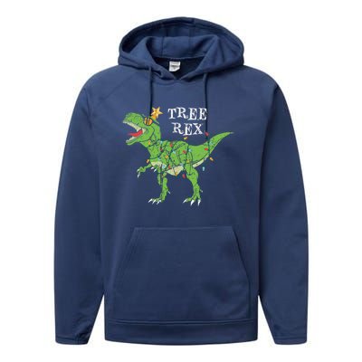 Tree Rex Dinosaur Funny Cute Christmas Pajama Xmas Vintage Gift Performance Fleece Hoodie