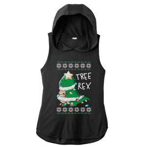 Tree Rex Dinosaur Merry Christmas Ugly Christmas Sweater Gift Ladies PosiCharge Tri-Blend Wicking Draft Hoodie Tank