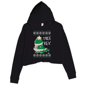 Tree Rex Dinosaur Merry Christmas Ugly Christmas Sweater Gift Crop Fleece Hoodie