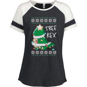 Tree Rex Dinosaur Merry Christmas Ugly Christmas Sweater Gift Enza Ladies Jersey Colorblock Tee