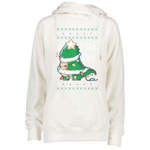 Tree Rex Dinosaur Merry Christmas Ugly Christmas Sweater Gift Womens Funnel Neck Pullover Hood