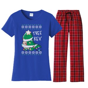 Tree Rex Dinosaur Merry Christmas Ugly Christmas Sweater Gift Women's Flannel Pajama Set