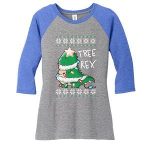 Tree Rex Dinosaur Merry Christmas Ugly Christmas Sweater Gift Women's Tri-Blend 3/4-Sleeve Raglan Shirt