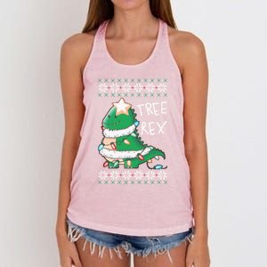 Tree Rex Dinosaur Merry Christmas Ugly Christmas Sweater Gift Women's Knotted Racerback Tank