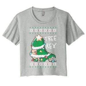 Tree Rex Dinosaur Merry Christmas Ugly Christmas Sweater Gift Women's Crop Top Tee