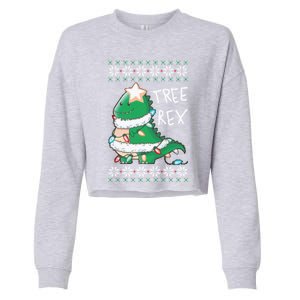 Tree Rex Dinosaur Merry Christmas Ugly Christmas Sweater Gift Cropped Pullover Crew