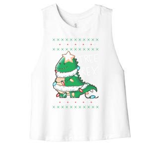 Tree Rex Dinosaur Merry Christmas Ugly Christmas Sweater Gift Women's Racerback Cropped Tank