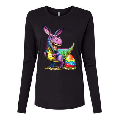 T Rex Dino Bunny Dinosaurs Hunt Eggs Happy Easter Womens Cotton Relaxed Long Sleeve T-Shirt