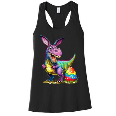 T Rex Dino Bunny Dinosaurs Hunt Eggs Happy Easter Women's Racerback Tank