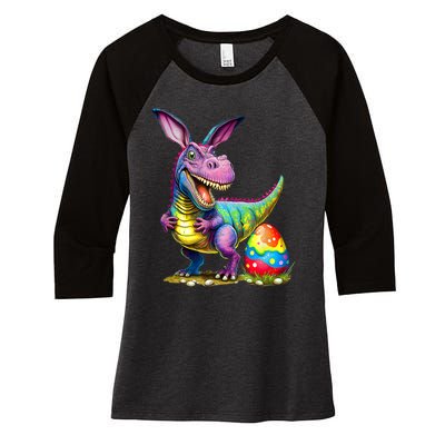 T Rex Dino Bunny Dinosaurs Hunt Eggs Happy Easter Women's Tri-Blend 3/4-Sleeve Raglan Shirt