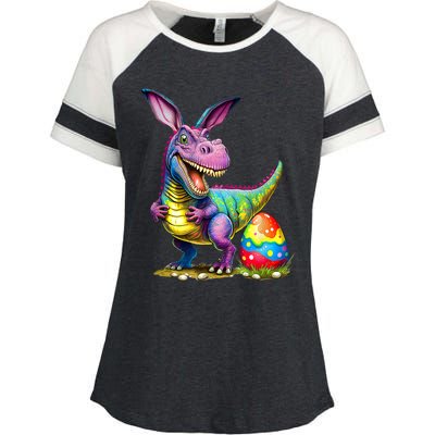 T Rex Dino Bunny Dinosaurs Hunt Eggs Happy Easter Enza Ladies Jersey Colorblock Tee