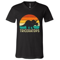 Triceratops Retro Dinosaur Lover Paleontologist V-Neck T-Shirt