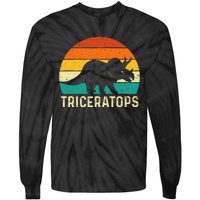 Triceratops Retro Dinosaur Lover Paleontologist Tie-Dye Long Sleeve Shirt