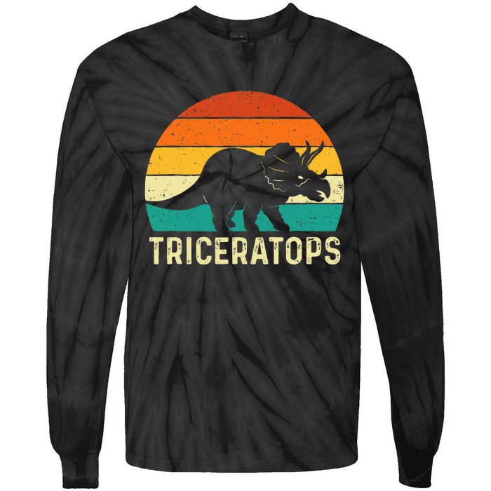 Triceratops Retro Dinosaur Lover Paleontologist Tie-Dye Long Sleeve Shirt