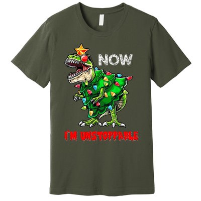 T Rex Dinosaur Christmas Now I'm Unstoppable Funny Dinosaur Premium T-Shirt