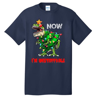 T Rex Dinosaur Christmas Now I'm Unstoppable Funny Dinosaur Tall T-Shirt