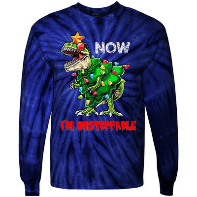 T Rex Dinosaur Christmas Now I'm Unstoppable Funny Dinosaur Tie-Dye Long Sleeve Shirt