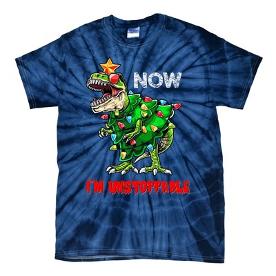 T Rex Dinosaur Christmas Now I'm Unstoppable Funny Dinosaur Tie-Dye T-Shirt