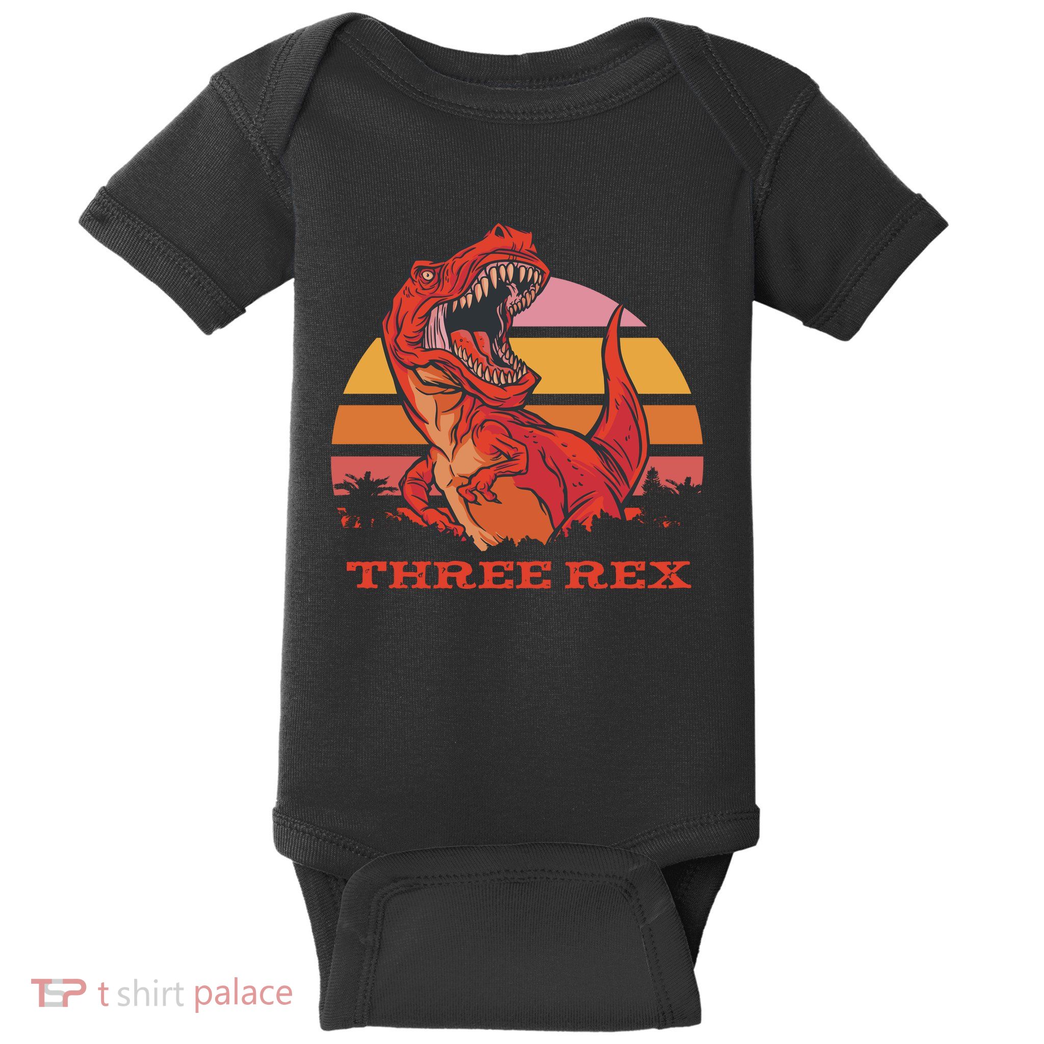 Three Rex Dinosaur Birthday Baby Bodysuit