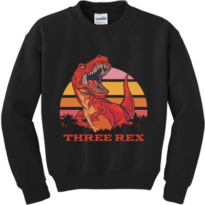 Three Rex Dinosaur Birthday Kids Sweatshirt