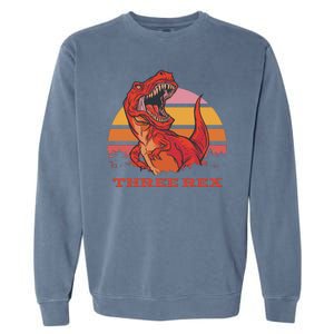 Three Rex Dinosaur Birthday Garment-Dyed Sweatshirt