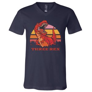 Three Rex Dinosaur Birthday V-Neck T-Shirt