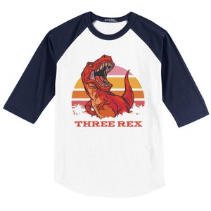 Three Rex Dinosaur Birthday Baseball Sleeve Shirt