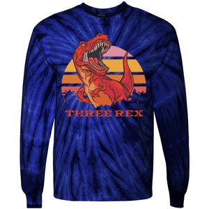 Three Rex Dinosaur Birthday Tie-Dye Long Sleeve Shirt