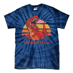 Three Rex Dinosaur Birthday Tie-Dye T-Shirt