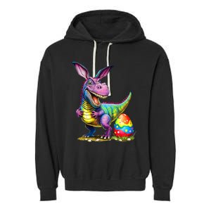 T Rex Dino Bunny Dinosaurs Hunt Eggs Happy Easter Garment-Dyed Fleece Hoodie