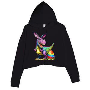 T Rex Dino Bunny Dinosaurs Hunt Eggs Happy Easter Crop Fleece Hoodie