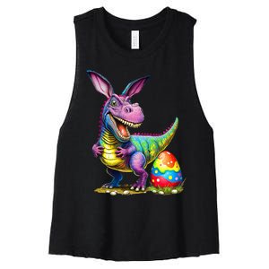 T Rex Dino Bunny Dinosaurs Hunt Eggs Happy Easter Women's Racerback Cropped Tank