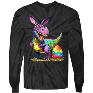 T Rex Dino Bunny Dinosaurs Hunt Eggs Happy Easter Tie-Dye Long Sleeve Shirt