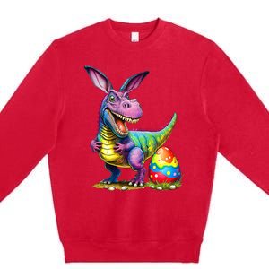 T Rex Dino Bunny Dinosaurs Hunt Eggs Happy Easter Premium Crewneck Sweatshirt